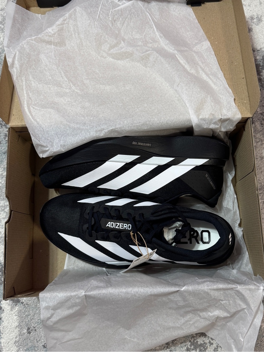 adidas Mens Adizero Black White Stripe Sneakers